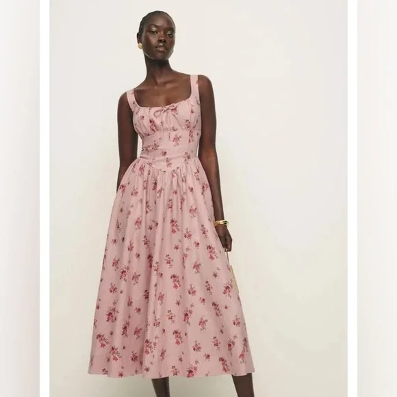 New Reformation Pink Balia Linen Midi Dress in Tea Time Size 8 - Picture 5 of 8